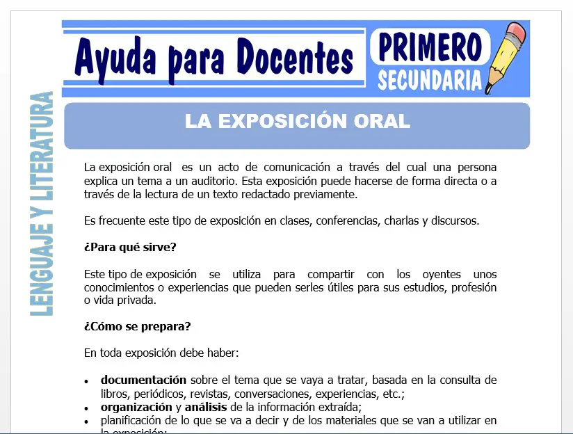 Modelo de la Ficha de Exposición Oral para Primero de Secundaria