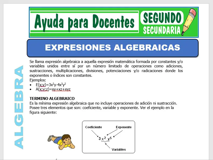 Modelo de la Ficha de Expresiones Algebraicas para Segundo de Secundaria