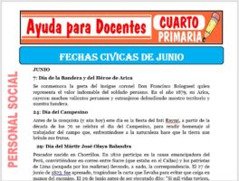 Modelo de la Ficha de Fechas Cívicas del mes de junio para Cuarto de Primaria