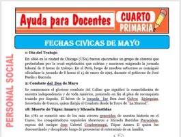 Modelo de la Ficha de Fechas cívicas del mes de mayo para Cuarto de Primaria