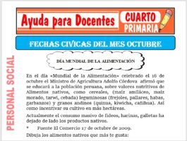 Modelo de la Ficha de Fechas Cívicas del mes de octubre para Cuarto de Primaria