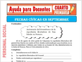 Modelo de la Ficha de Fechas Cívicas del mes de septiembre para Cuarto de Primaria