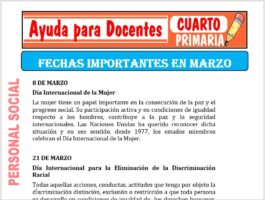 Modelo de la Ficha de Fechas Importantes de Marzo para Cuarto de Primaria