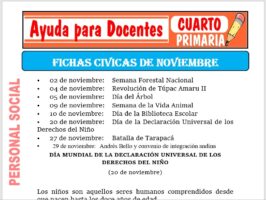 Modelo de la Ficha de Fechas Cívicas en noviembre para Cuarto de Primaria