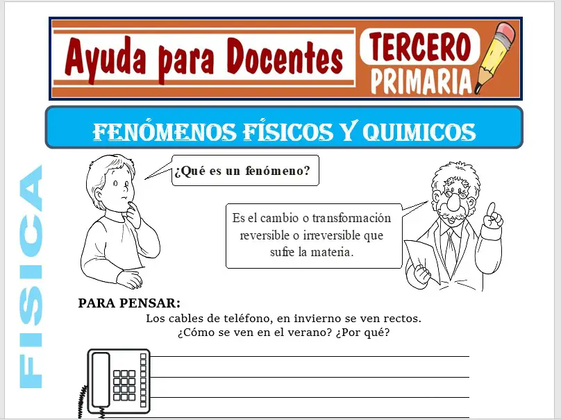 Modelo de la Ficha de Fenómenos Físicos y Químicos para Tercero de Primaria