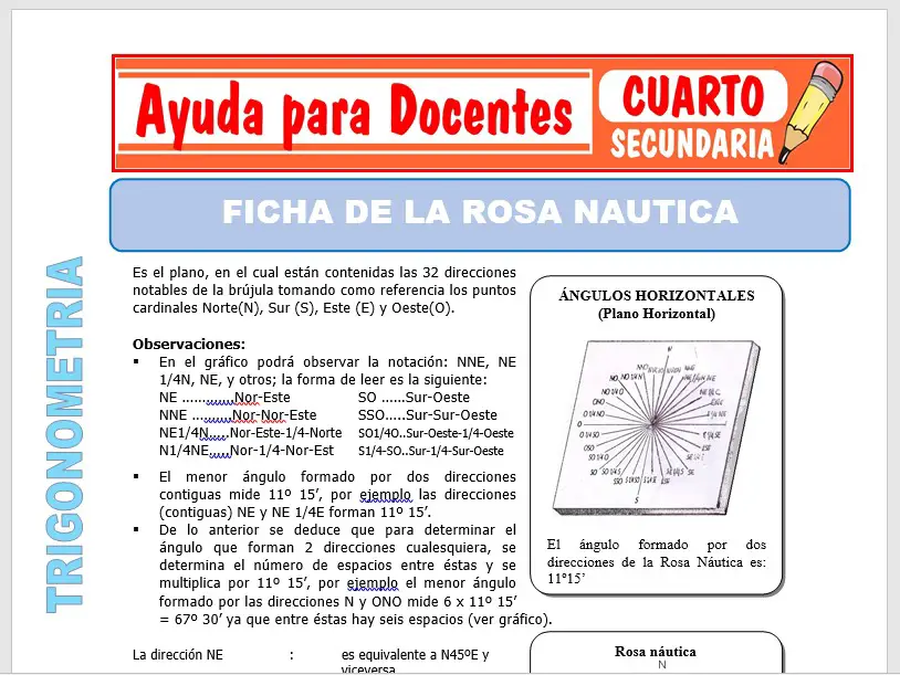 Modelo de la Ficha de Fichas de la Rosa Náutica para Cuarto de Secundaria Modelo de la Ficha de Fichas de la Rosa Náutica para Cuarto de Secundaria