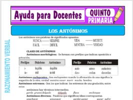 Modelo de la Ficha de Los Antónimos para Quinto de Primaria