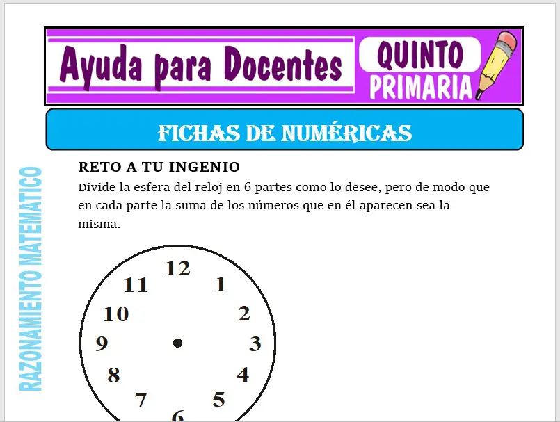 Modelo de Las Fichas Numéricas para Quinto de Primaria