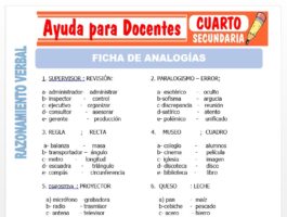 Modelo de la Ficha de Fichas de Analogías para Cuarto de Secundaria