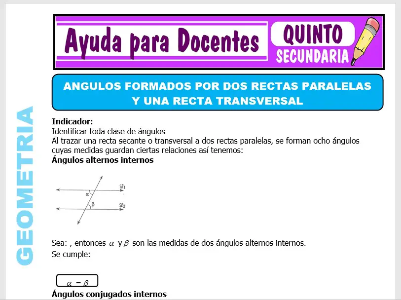 Modelo de la Ficha de Fichas de Ángulos Formados por dos Rectas para Quinto de Secundaria