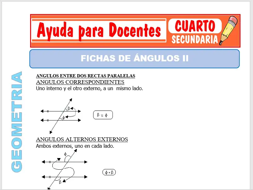 Modelo de la Ficha de Fichas de Ángulos II para Cuarto de Secundaria