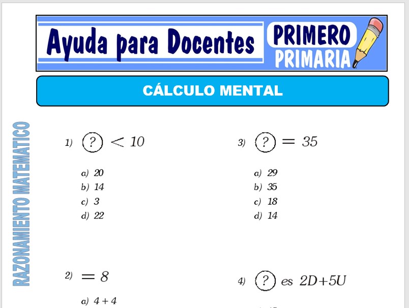 Fichas de Cálculo Mental para Primero de Primaria – Ayuda para Docentes