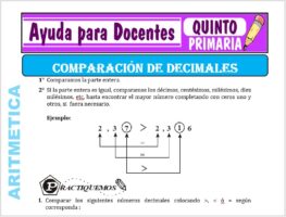 Modelo de la Ficha de Comparación de Decimales para Quinto de Primaria