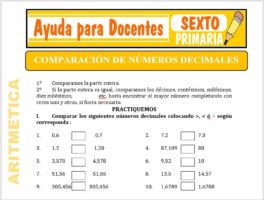 Modelo de la Ficha de Comparación de Números Decimales para Sexto de Primaria