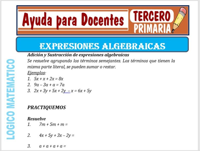 Fichas de Expresiones Algebraicas para Tercero de Primaria – Ayuda para ...