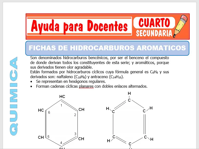 Modelo de la Ficha de Fichas de Hidrocarburos Aromáticos para Cuarto de Secundaria
