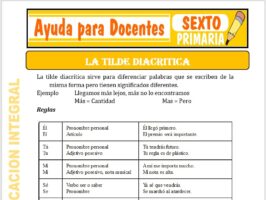 Modelo de la Ficha de La Tilde Diacrítica para Sexto de Primaria