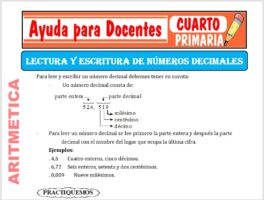 Modelo de la Ficha de Lectura y Escritura de Números Decimales para Cuarto de Primaria