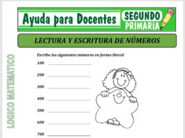 Modelo de la Ficha de Fichas de Lectura y Escritura de Números para Segundo de Primaria