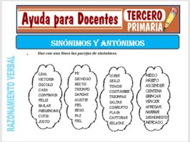 Modelo de la Ficha de Fichas de Sinónimos y Antónimos para Tercero de Primaria