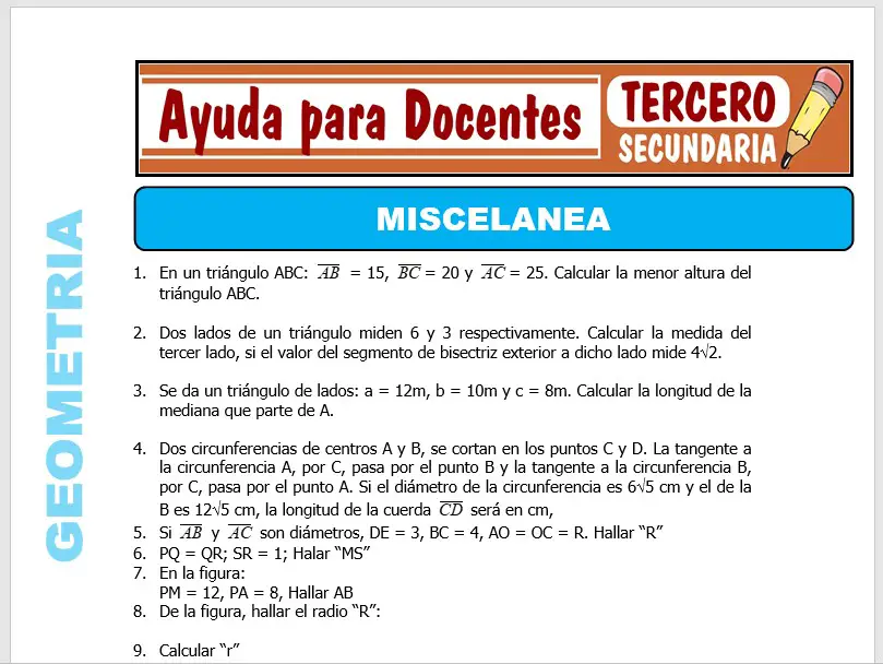 Modelo de la Ficha de Fichas de Miscelánea para Tercero de Secundaria