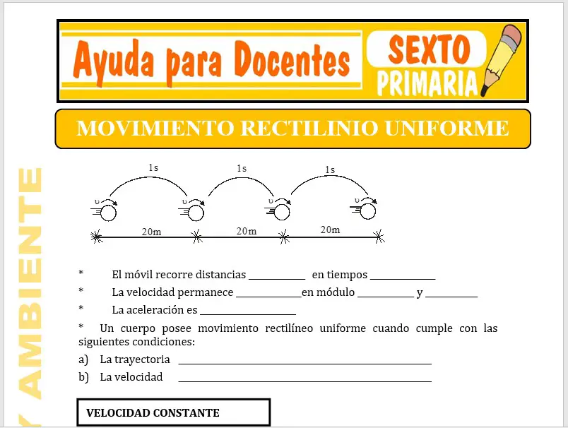 Modelo de la Ficha de Movimiento Rectilíneo Uniforme para Sexto de Primaria