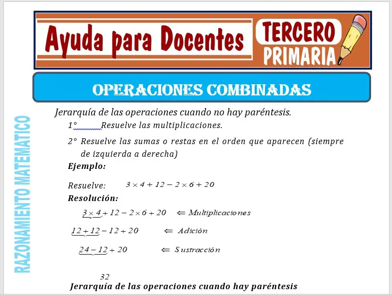 Modelo de la Ficha de Operaciones Combinadas para Tercero de Primaria Modelo de la Ficha de Operaciones Combinadas para Tercero de Primaria