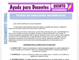 Modelo de la Ficha de Fichas de Oraciones Incompletas para Quinto de Secundaria