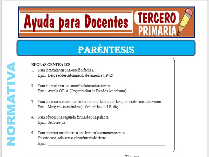 Modelo de la Ficha de los Paréntesis para Tercero de Primaria Modelo de la Ficha de los Paréntesis para Tercero de Primaria