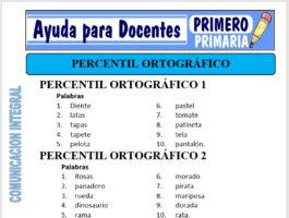 Modelo de la Ficha de Fichas de Percentil Ortográfico para Primero de Primaria