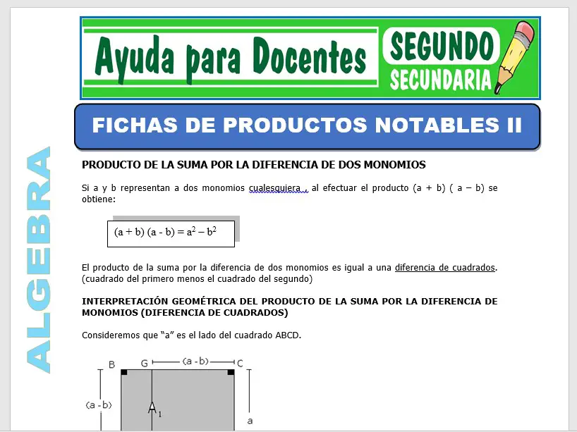 Modelo de la Ficha de Fichas de Productos Notables II para Segundo de Secundaria