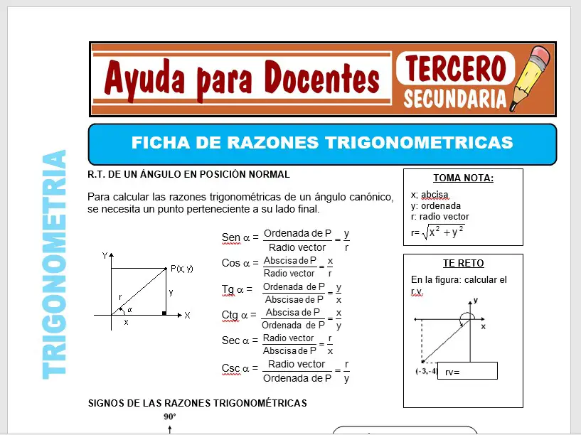 Modelo de la Ficha de Fichas de Razones Trigonométricas para Tercero de Secundaria Modelo de la Ficha de Fichas de Razones Trigonométricas para Tercero de Secundaria
