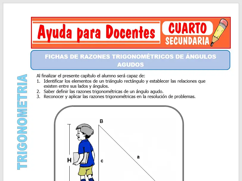 Modelo de la Ficha de Fichas de Razones Trigonométricas, Ángulos Agudos para Cuarto de Secundaria Modelo de la Ficha de Fichas de Razones Trigonométricas, Ángulos Agudos para Cuarto de Secundaria