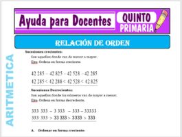 Modelo de la Ficha de Actividades de Relación de Orden para Quinto de Primaria