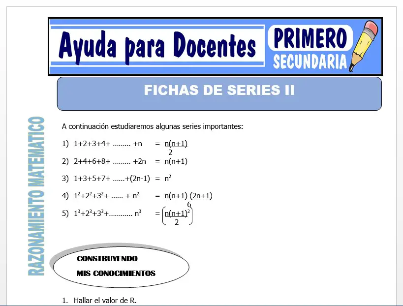 Modelo de la Ficha de Fichas de Series II para Primero de Secundaria