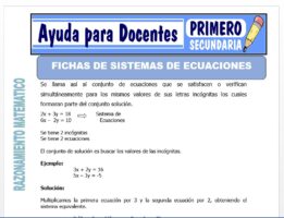 Modelo de la Ficha de Fichas de Sistema de Ecuaciones para Primero de Secundaria