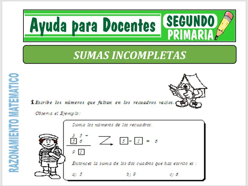 Modelo de la Ficha de Fichas de Sumas Incompletas para Segundo de Primaria