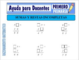 Modelo de la Ficha de Fichas de Sumas y Restas Incompletas para Primero de Primaria