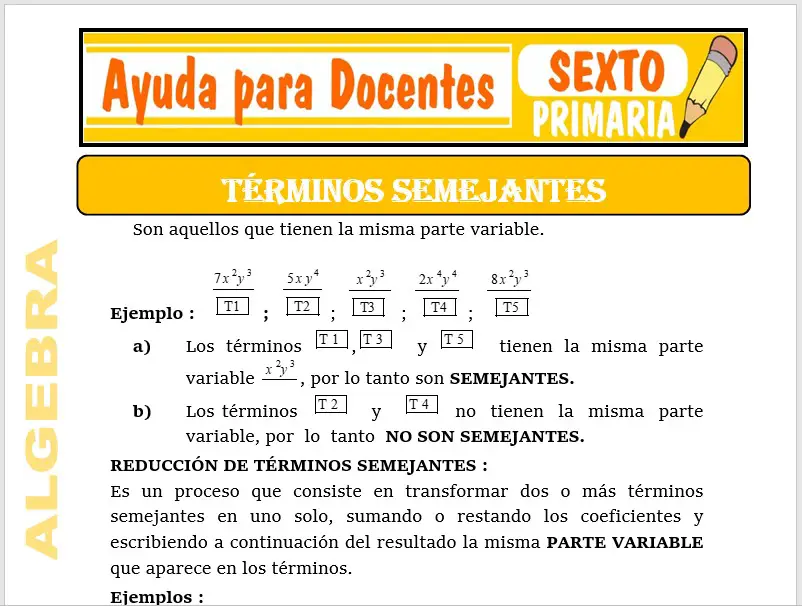 Modelo de la Ficha de Términos Semejantes para Sexto de Primaria