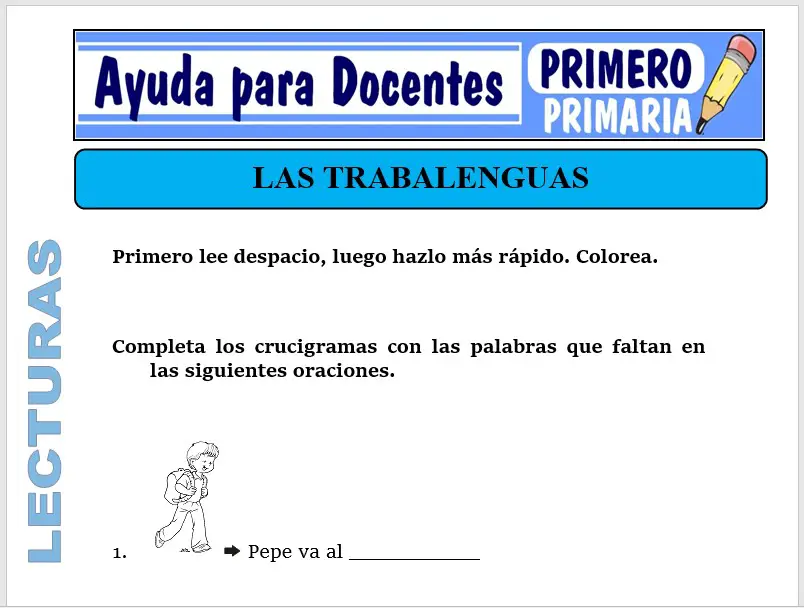 Modelo de la Ficha de los Trabalenguas para Primero de Primaria