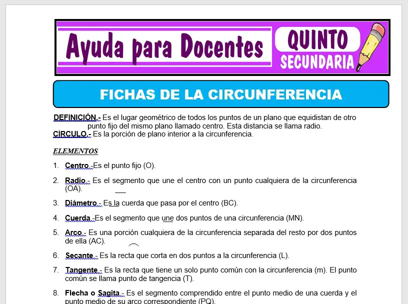 Modelo de la Ficha de Fichas de Circunferencia I para Quinto de Secundaria Modelo de la Ficha de Fichas de Circunferencia I para Quinto de Secundaria
