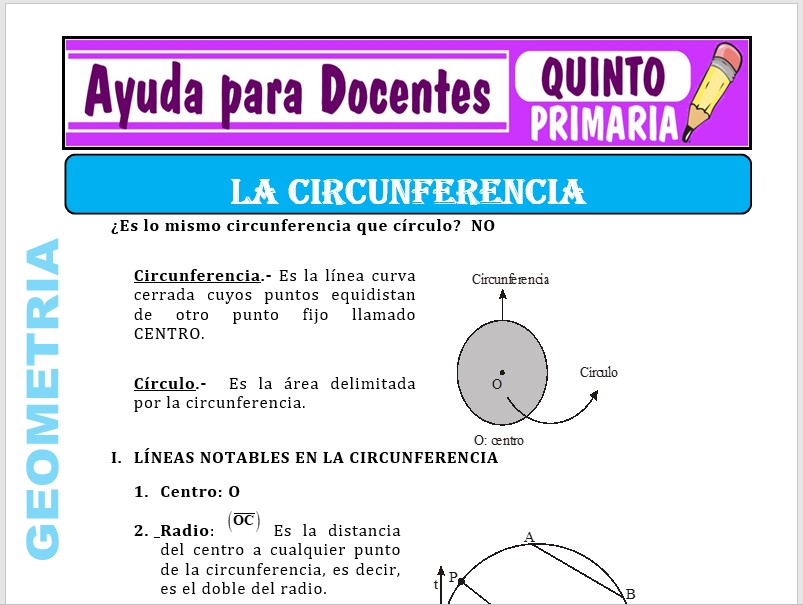 Modelo de la Ficha de La Circunferencia para Quinto de Primaria Modelo de la Ficha de La Circunferencia para Quinto de Primaria