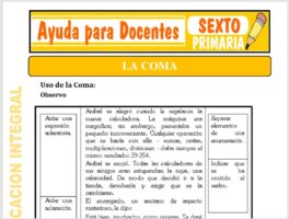 Modelo de la Ficha de La Coma para Sexto de Primaria