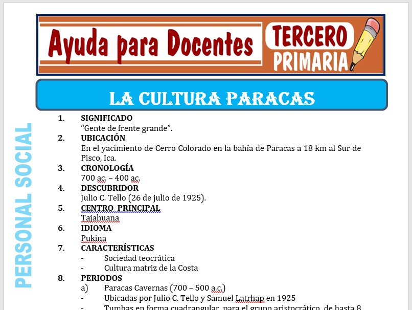 Modelo de la Ficha de la Cultura Paracas para Tercero de Primaria Modelo de la Ficha de la Cultura Paracas para Tercero de Primaria