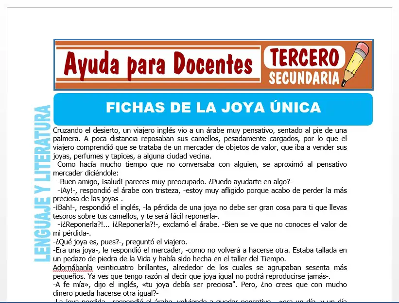 Modelo de la Ficha de Fichas de la Única Joya para Tercero de Secundaria
