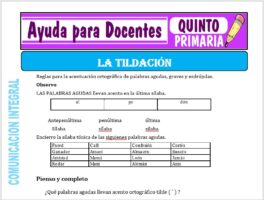 Modelo de la Ficha de La Tildación para Quinto de Primaria