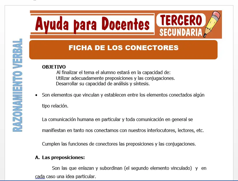 Modelo de la Ficha de Ficha de los Conectores para Tercero de Secundaria Modelo de la Ficha de Ficha de los Conectores para Tercero de Secundaria
