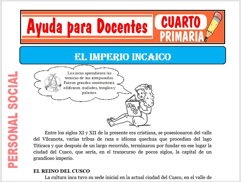 Modelo de la Ficha de El Imperio Incaico para Cuarto de Primaria