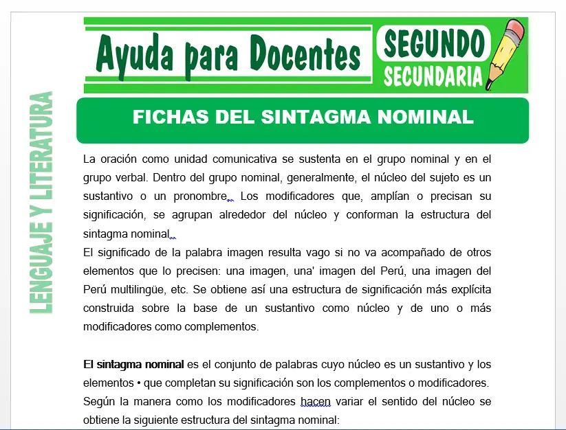 Modelo de la Ficha de Fichas de Sintagma Nominal para Segundo de Secundaria