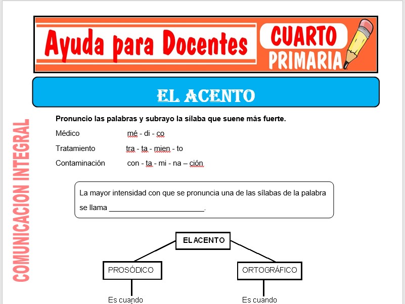 Modelo de la Ficha de Fichas de él Acento para Cuarto de Primaria